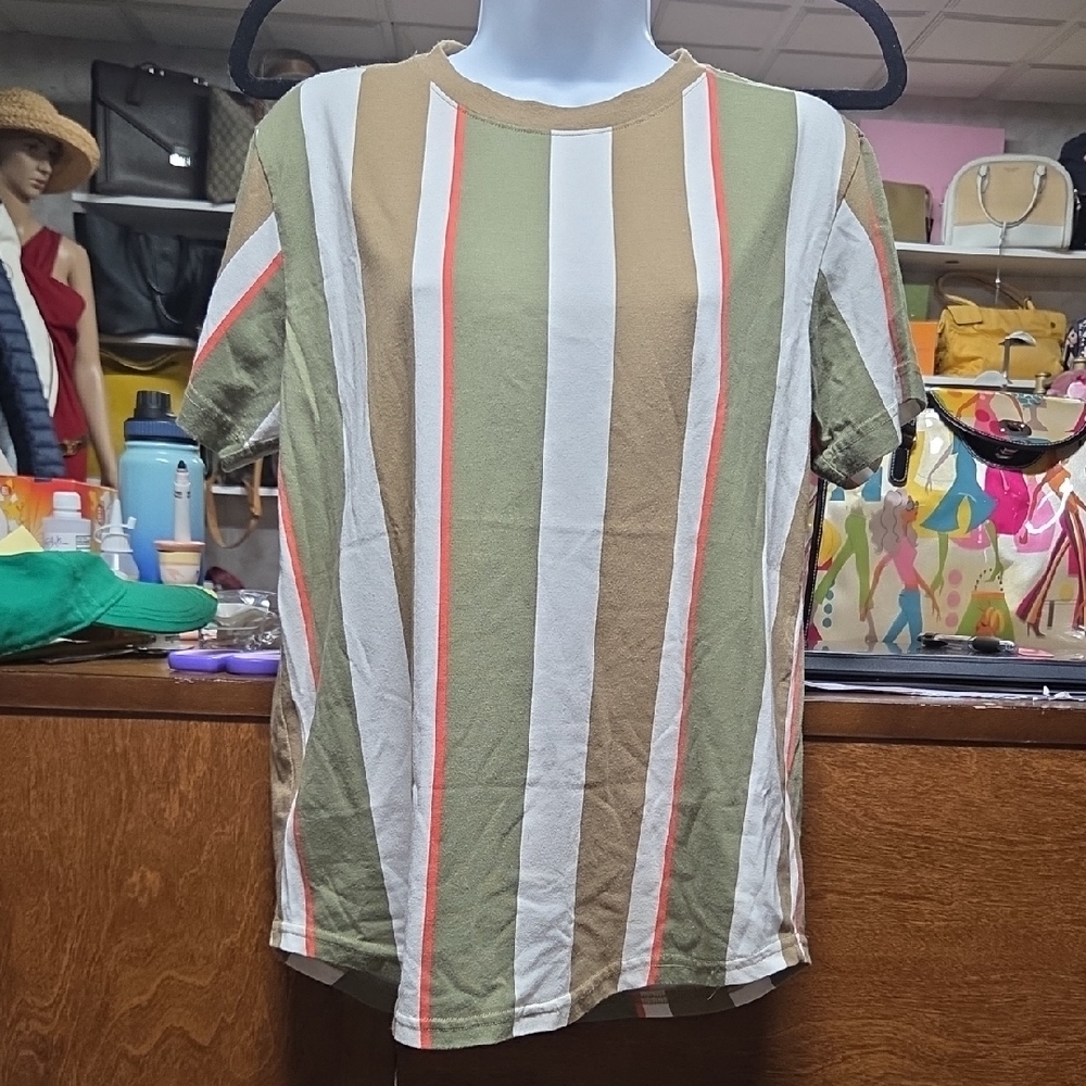 Original Use Olive and Tan Striped Short Sleeve Tee